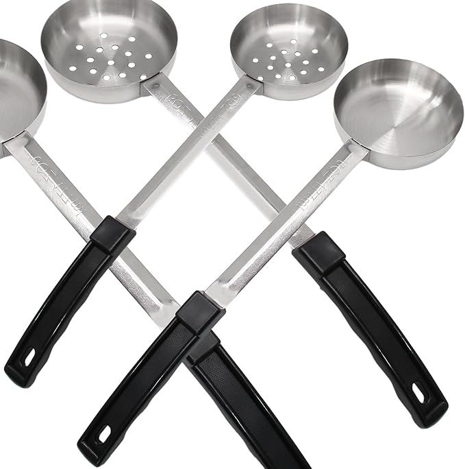 4PCS 6 oz Portion Control Serving Spoons,Measuring Ladle Scoops Food Utensils,Proportion Manage Slotted and Unslotted Scoops for Weight Loss/Kitchen(Black)