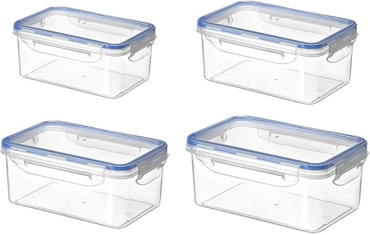4 Pack Refrigerator Organizers and Storage,Stackable Refrigerator Organizer Bins with Lids,Clear Plastic Food Storage Bins for Kitchen, for Fruit, Vegetable, Food, Drinks, Cereals(COLOR:Transparent)