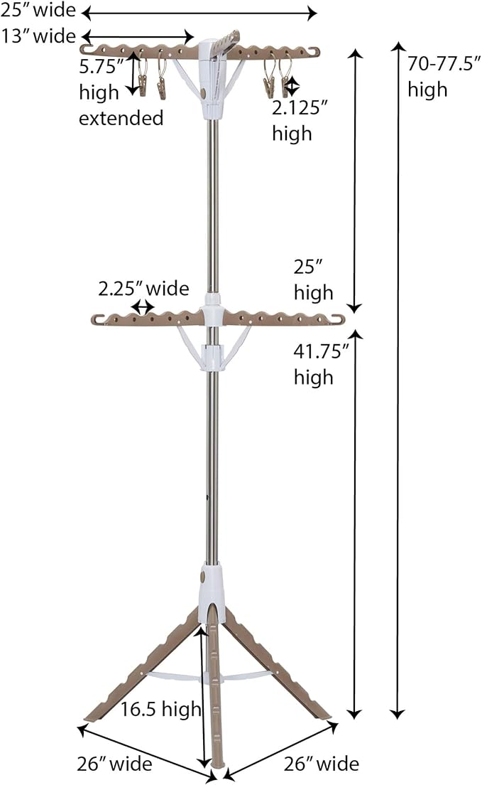 Household Essentials 2 Tier Tripod Clothes Drying Rack, Air Dryer and Garment Rack, Use to Dry Laundry or Hang Clothes, Portable and Compact, Tan