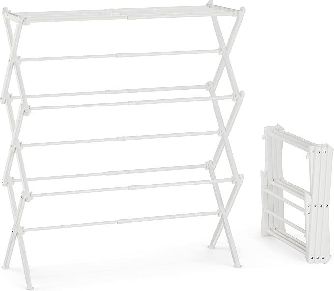 Collapsible Laundry Drying Rack for Small Spaces, White | Folds to 3.9" flat, holds 35 lbs, carbon steel reinforced joints, 19.7"-31.7"W, indoor & outdoor