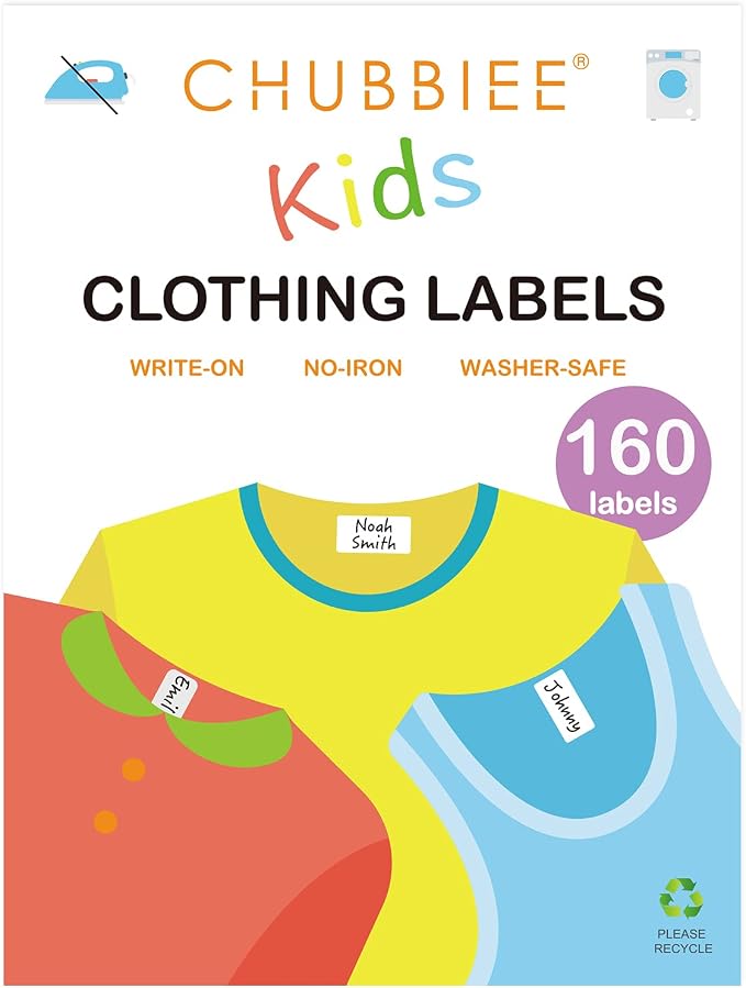 All Purpose No-Iron Kids Clothing Labels, 160-Pack | Self-Stick Write-On Fabric Labels for Camp, School, Daycare, Nursing Care, Toys, Organizing, Washer & Dryer Safe