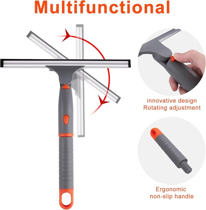 Swivel Shower Squeegee for Glass Doors, All-Purpose Anti-Slip Window Squeegee with 2 Blades, Window Cleaner Tool Bathroom Squeegee for Shower Doors, Tile Shower Walls，Mirrors,Car Windshields