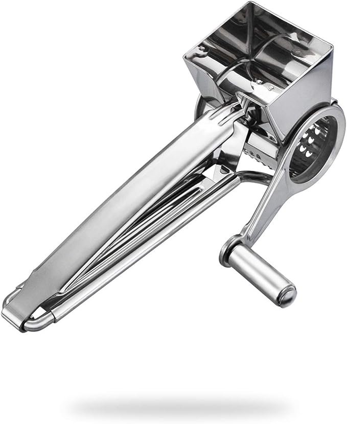 TONMA Multipurpose Rotary Cheese Grater with 1 Stainless Steel Handheld Drums for Parmesan, Mozzerella, Vegetables and More, Ergonomic Design