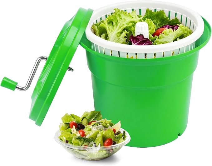 6.6 Gallon Large Commercial Salad Spinner, Salad Dryer with Draining Hose, 26 Qt Manual Lettuce Dryer for Washing, Spinning & Draining, Holds 7 Heads of Lettuce for Restaurant Kitchen Prep