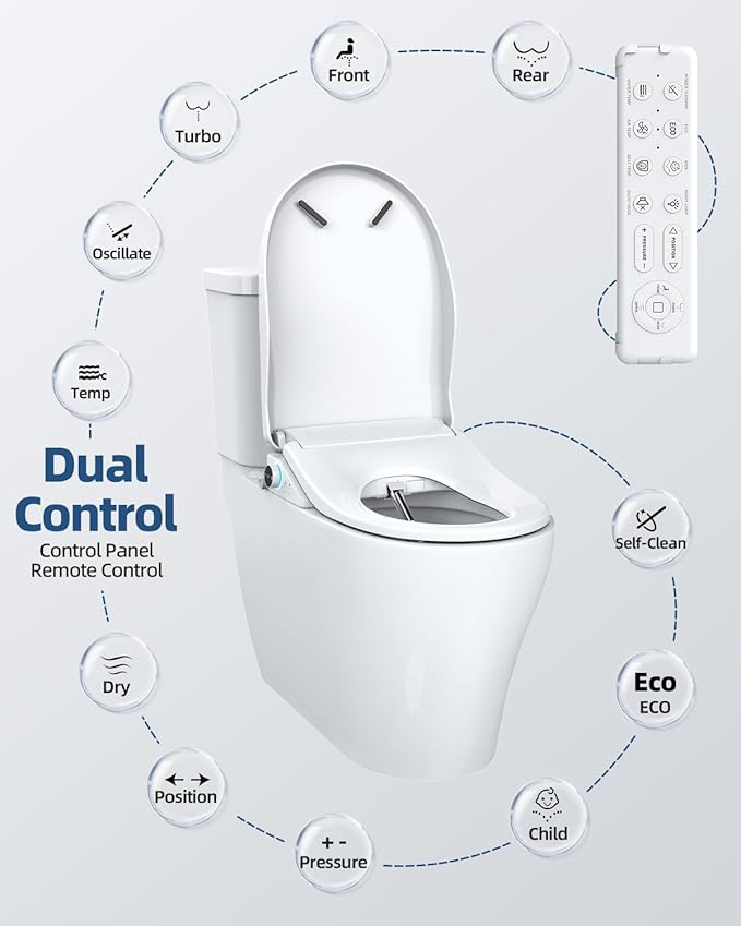 Electric Bidet Toilet Seat, Heated Toilet Seat Elongated with Instant Warm Water & Dryer, Feminine & Front Rear Wash, Wireless Remote, Self-Clean Nozzle, Slow Close Lid, Upgraded Silent ECO Child Mode