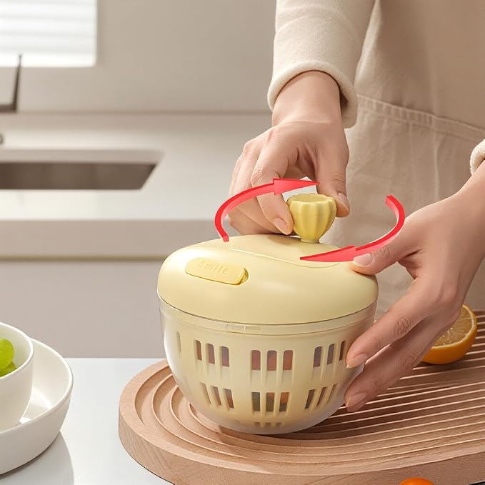 Fruit Washing Bowl with Strainer,Colander for Kitchen,Multi-Functional Vegetable and Food Drainer with Lid And Handle,Portable Fruit Containers for Fridge,BPA Free,Ivory White
