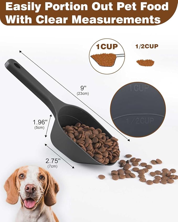 2PACK Dog-Cat Food-Scoop Measuring-Cup,1 Cup Capacity Versatile Plastic Pet Food Scoop with Measuring Lines 1 Cup and 1/2 Cup for Precise Portion Control (Black and Green)