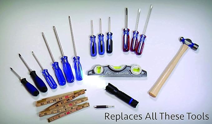 Kelvin Tools - Kelvin 17 Urban Screwdriver Set, All in One Everyday Multitool Screwdriver, Multi-Tip, Compact & Universal Precision, 13 Bit Set with Tape Measure, Liquid Level, Hammer and Flashlight