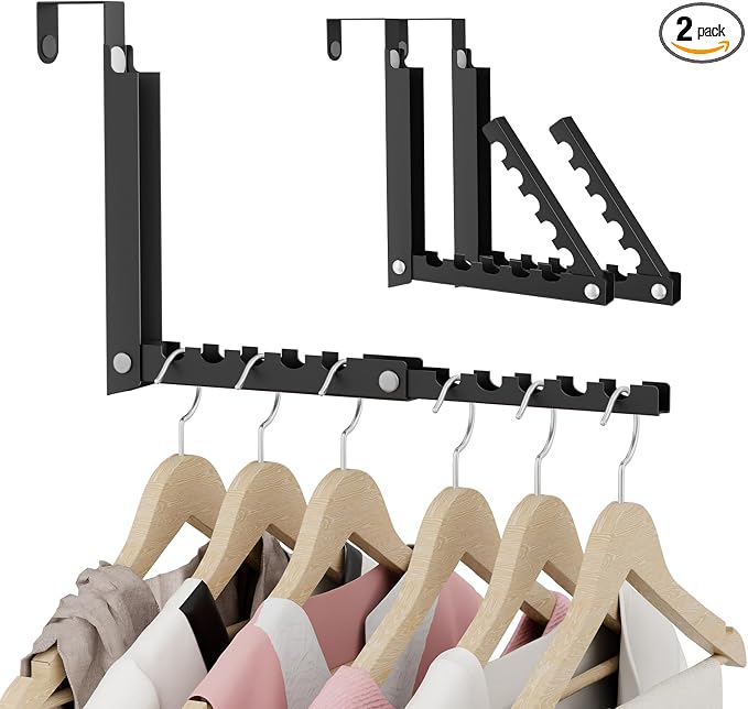 BAKON 2 Pack Heavy Duty Over the Door Hanger, Compact 10 Ridges Double Folding Over Door Hanger, Space Saving Over the Door Drying Rack for Laundry, Rustproof & Waterproof, (Black)