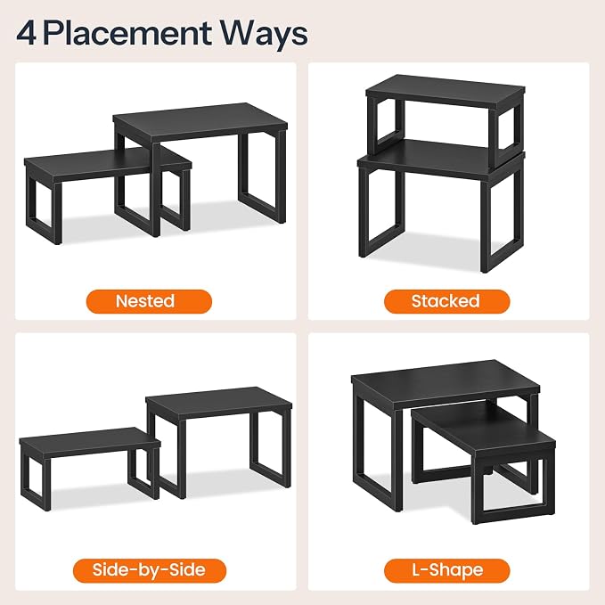 HOOBRO Cabinet Organizer Shelf, Set of 4 Kitchen Counter Shelves, Expandable Kitchen Storage, Stackable Spice Rack, for Kitchen, Countertop, Office Desk, Living Room, Black BK20TLP201