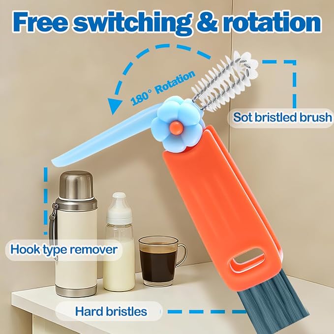 3 in 1 Cup Lid Cleaning Brush, 8PCS Multifunctional Crevice Cleaning Brush for Tumbler Water Bottle Lid, Deep Clean Tool for Home Kitchen, Red, Blue, White, Orange