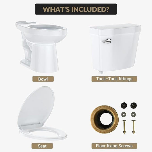 Two Piece Toilet 21 inch Chair Height Elongated Bowl, Side Handle, High Seat Toilet for Elderly, Comfortable Bathroom Toilet with Soft-Close Seat White