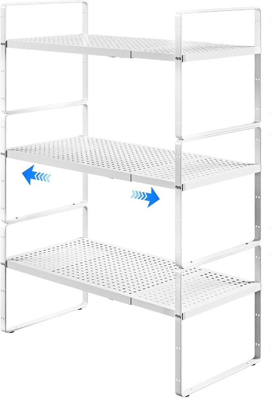 Expandable Cabinet Shelf Organizers, Kitchen Small Stand Rack Organization for Countertop Cupborad Pantry Desktop Spice Rack, White 3 Pack