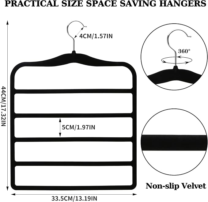 Closet Organizers and Storage, 3 Pack Velvet Pants-Hangers-Space-Saving | Non Silp 5 Tier Scarf Jeans Closet Organizer, Dorm Room Essentials for College Students Girls Boys Guys, Home Storage