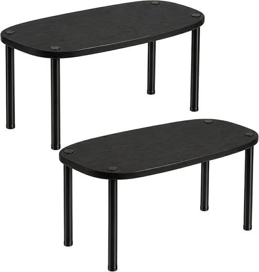 Ibyx Cabinet Organizer Set of 2 - Kitchen Pantry Organizers and Storage with Bamboo Top & Brass-Effect Metal Legs - for Kitchen Counter & Stackable Shelves for Cabinets with 22 lb Capacity - Black