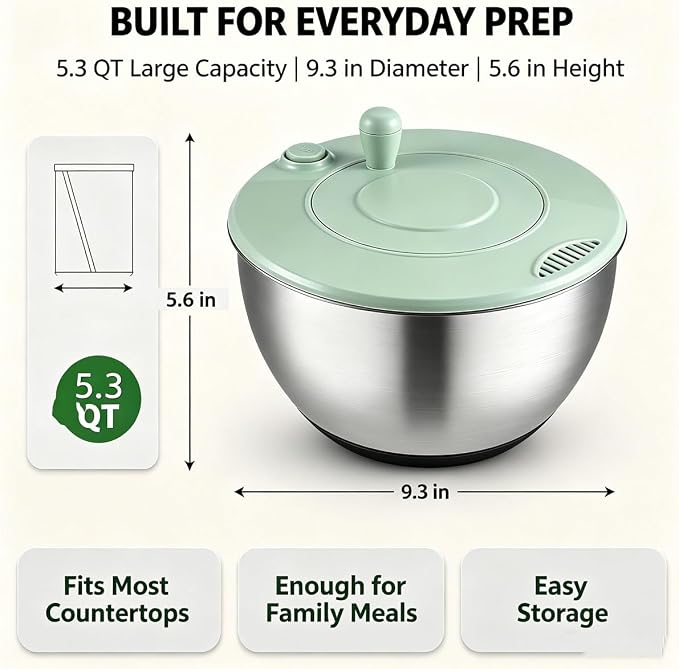 3 in 1 Salad Spinner with Mandoline Slicer, All in One Slicer Bowl, Multifunctional Salad Spinner Small Stainless Steel, Vegetables Wash Bowl, Fruits & Lettuce Dryer with 5 Blade (Stainless Steel)