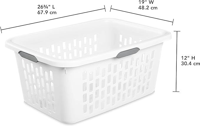 2-Bushel Plastic Laundry Hamper with 4 Ergonomic Handles – BPA-Free, Spacious Design for Household Use, White