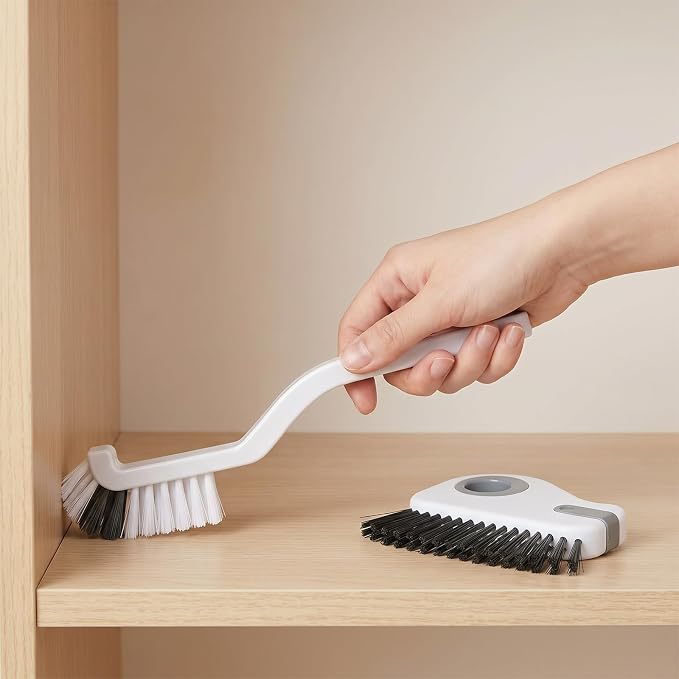 2Pcs 2 in 1 Groove Cleaning Brush Window Track Cleaning Tool Kitchen Scrub Brush Right Angle Scrub Brushes Multifunction Crevice Brushes with Hidden Scraper for Sliding Door Track Small Space Sink