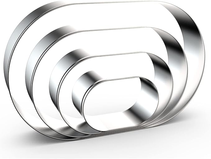 Pill Capsule Long Oval Cookie Cutters - 5 Inch, 4 Inch, 3 Inch, 2 Inch - Geometric Frame Plaque Cookie Cutter Set Fondant Biscuit Molds - Stainless Steel
