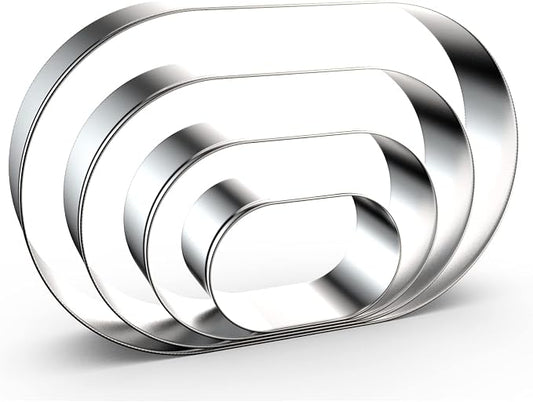 Pill Capsule Long Oval Cookie Cutters - 5 Inch, 4 Inch, 3 Inch, 2 Inch - Geometric Frame Plaque Cookie Cutter Set Fondant Biscuit Molds - Stainless Steel