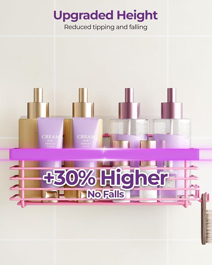 Shower Caddy Adhesive 3 Pack Stainless Steel Storage Organizers-Pink | No drilling wall mounted，rust-resistant,large capacity,quick drainage,easy to clean,suitable for bathrooms and kitchens