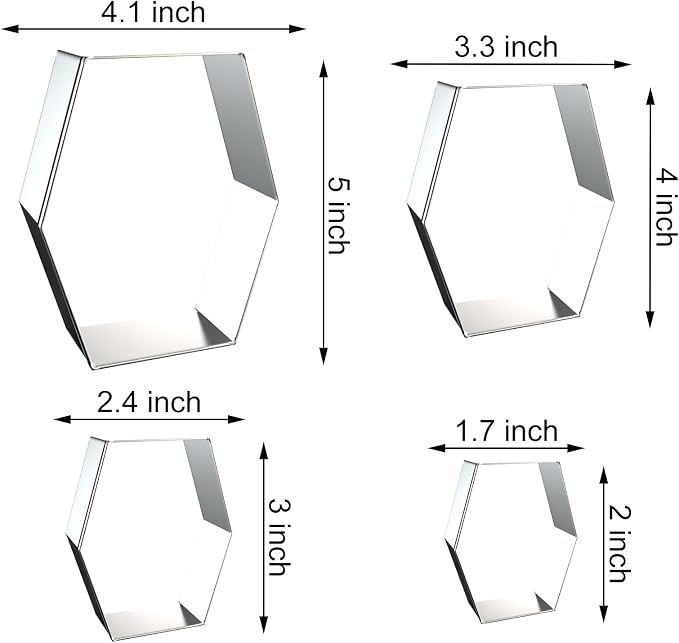 Long Hexagon Cookie Cutters Shapes Set with Assorted Sizes - 5 inch, 4 inch, 3 inch, 2 inch - Geometric Frame Plaque Cookie Cutters Shapes Molds - Stainless Steel
