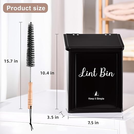 SUBEKYU Magnetic Lint Bin for Laundry Room Organization and Storage,Black | Wall Mounted Metal Lint Box Holder Trash Can with Lid for Dryer,Lint Basket for Laundry Room Decor