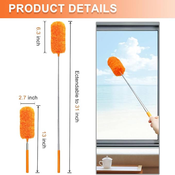 4 Pcs Washable Microfiber Feather Duster, with Extendable Pole and Bendable Head, Microfibre Cleaning Tool for Cleaning Office, Car, Computer, Furniture, Sofa, Blue,green,orange,red