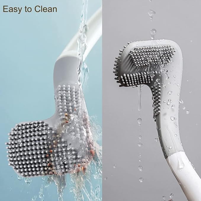 Toilet Brush, Long Handle Golf Toilet Brush with Holder 360° Deep Cleaning Flexible Silicone Toilet Cleaner Brush Wall Mounted for Bathroom (Grey)