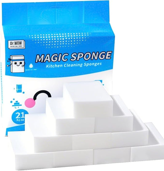 21-Pack Extra-Thick Melamine Cleaning Sponges | 3.94 x 2.76 x 1.18 in, water-activated, non-scratch, for kitchen and bathroom use