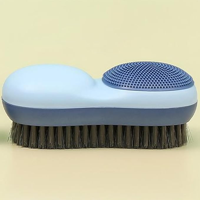 Two-Sided Laundry Stain Remover Brush, Blue | Soft Silicone Bristle Side for Delicate Fabrics Knits, Hard Bristle Side for Tough Stain, Easy to Grip, Hand Washing Clothes