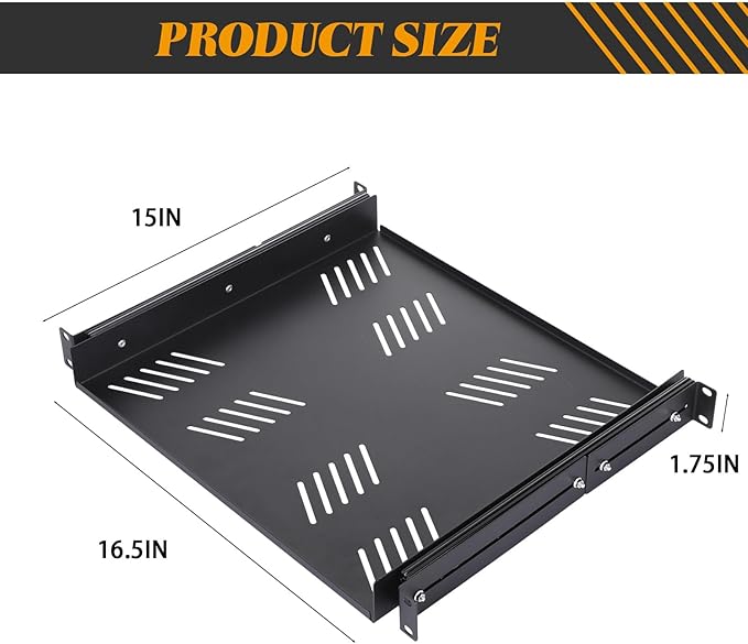 2 Pcs 1U Sliding Rack Shelf, Standard 19 Inch 4-Post Server Rack Adjustable Mounting 15-29 Inch Depth Vented Cantilever Shelf,Support up to 40 LBS Network Cabinet, AV Racks IT Equipment