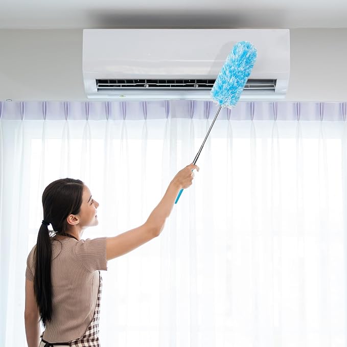 Tanlade 12 Pcs Microfiber Feather Duster for Cleaning, Extendable 13-31 Inch Ceiling Fan Duster with Bendable Head, Washable Tools for Ceiling Fans, Furniture, Car, Cobwebs (Bright Color)