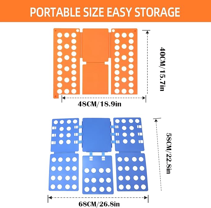 2 PCS Clothes Folding Board for Kid and Adult,T Shirt Folder Laundry Organizer Easy and Fast for Home Organization Clothes Folding Board(Orange and Blue)