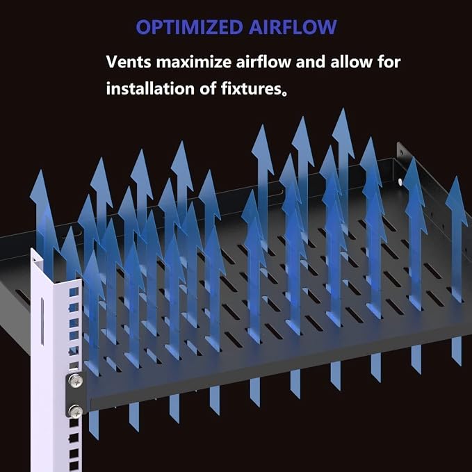 1U Vented Rack Shelf Universal Rack Tray No Lip 12 inch Depth | for 19 Inches Network Cabinet or Server Rack, Metal, Disassembled (12 Inches Deep)
