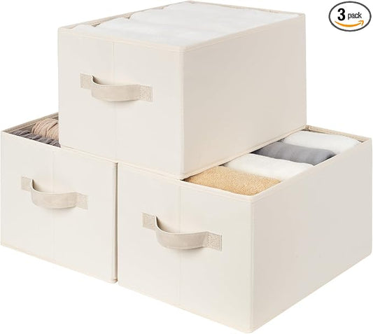 StorageWorks Closet Organizers and Storage Bins, Fabric Storage Baskets for Shelves, Linen Closet Organizer for Clothes, Beige, 3-Pack, Large