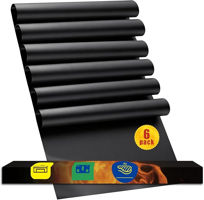 BBQ Grill mats for Outdoor Grill 6 PACK 100% Non-Stick Grill Mats&Baking Mats, Heavy Duty,Reusable and Easy to Clean for Gas, Charcoal, Electric Gril, 17" X 25"