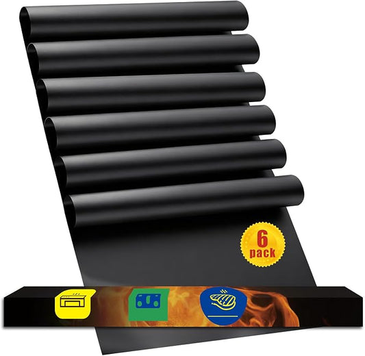 BBQ Grill mats for Outdoor Grill 6 PACK 100% Non-Stick Grill Mats&Baking Mats, Heavy Duty,Reusable and Easy to Clean for Gas, Charcoal, Electric Gril, 17" X 25"