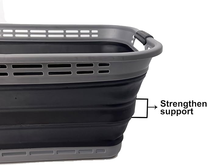 SAMMART 42L (11 Gallons) Collapsible Plastic Laundry Basket - Foldable Pop Up Storage Container/Organizer - Portable Washing Tub - Space Saving Hamper/Basket [BPA Free] (Grey/Black (Set of 2))