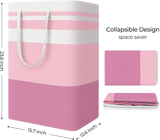 StorageRight Laundry Basket Hamper, 75L Collapsible Clothes Storage, Pink | Freestanding Clothes Hampers, Foldable design, with Easy Carry Handles, For Laundry, Bedroom, Dorm, Clothing, Towels, Toys