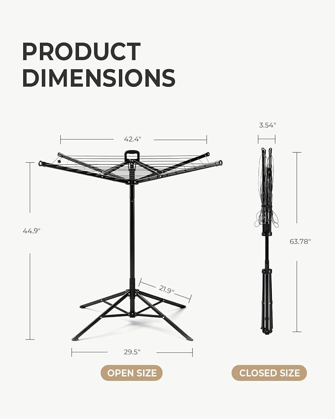 JS HANGER Rotary Clothes Drying Rack, 65 ft Outdoor Umbrella Drying Rack with Easy Push-Pull Handle, Foldable Laundry Drying Rack for Balcony, Patio & Backyard, Space-Saving Air Dryer