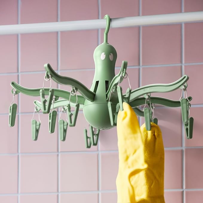 PRESSA Hanging Dryer 16 Clothes Clips Octopus Laundry Dryer Foldable Hanging Drying Rack 8 Claw Peg Hanger Space Saving Indoor Outdoor Clothes Airer (Green)