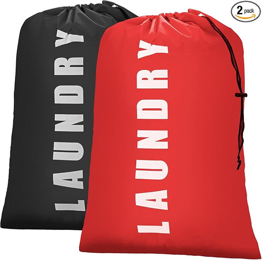 Laundry Bag, 2 Pack Travel Laundry Bags for Dirty Clothes, Large Laundry Bags for Camping & Traveling, Dirty Clothes Travel Bag, 24" x 36" (Black + Red)