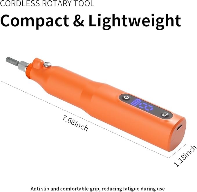 Cordless Rotary Tool Kit - 9-Speed Adjustable with USB Charging | Multi-Purpose Engraving Pen for Sanding, Polishing, Drilling & DIY Crafts | Includes 3D Printing Accessories (Orange with Light)
