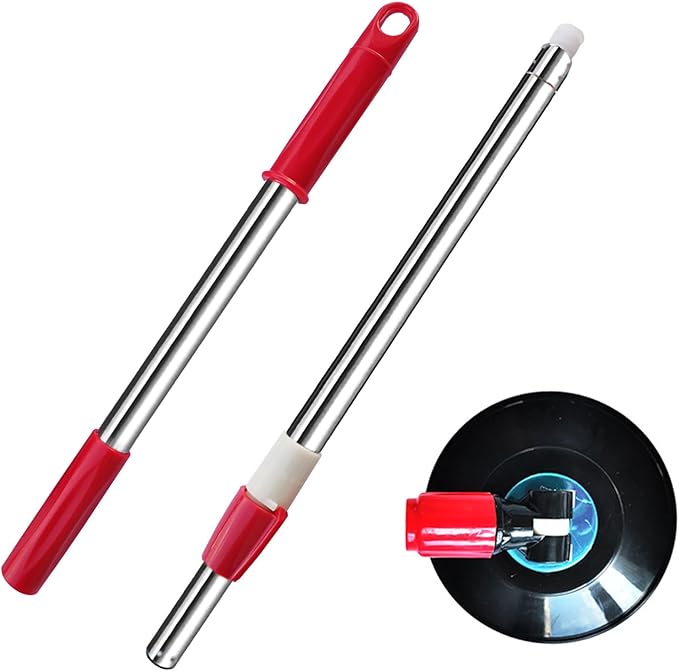 Spin Mop Replacement Mop Handle, 49-inch 360 Degrees Rotating Telescopic Replacement Mop Stick with Reinforced Plastic Disc for Spin Mop Bucket Cleaning System (Plastic Disc, Red)