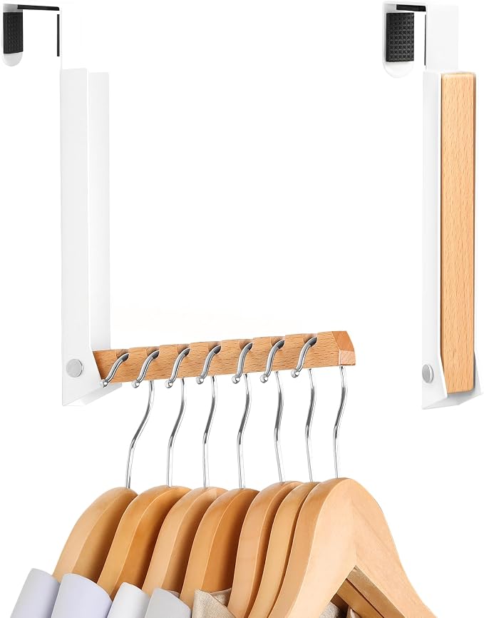 TERRA HOME Over The Door Clothes Hanger – Portable Retractable Travel-Friendly Laundry Room Hanging Rack – Convenient Over The Door Drying Rack for Laundry Ease - 2PCS (White)