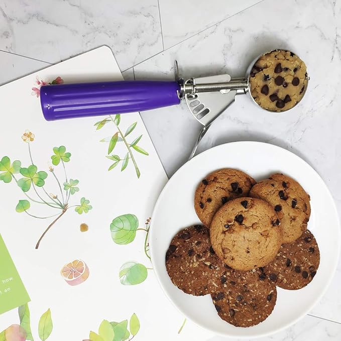 Cookie Scoop - #30 (1.22 oz) - Disher, Portion Scoop, Food Scoop - Portion Control - 18/8 Stainless Steel, Purple Handle