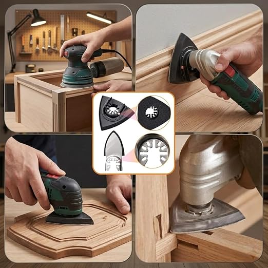 Oscillating Tool Sanding Pad Kit, 106Pcs Multi Tool Sanding Pads with 2 Triangle Sanding Pads, 2 Finger Sanding Pads, 100 Sandpaper Sheets, 60-240 Grit for Wood Metal Plaster Grinding Polishing