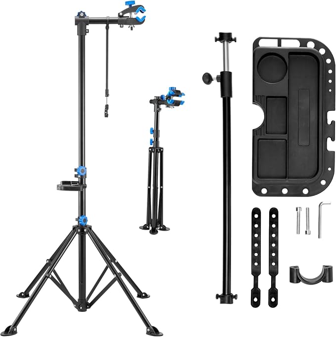 VEVOR Bike Repair Stand, 66 lb Heavy-duty Bicycle Work Stand with 32.8-56.6 in Adjustable Height & Magnetic Tool Tray, Foldable Bicycle Maintenance Rack, Shop Home Mechanics for Mountain & Road Bike
