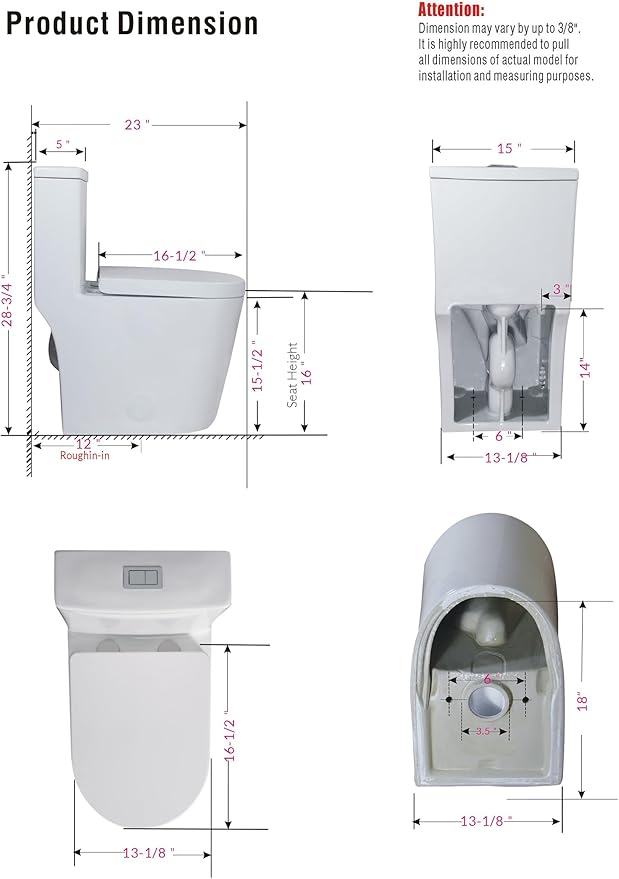 WinZo WZ5089 Compact Round One Piece Toilet 23" Depth,Dual Flush For Small Modern Bathroom 12" Rough-in White